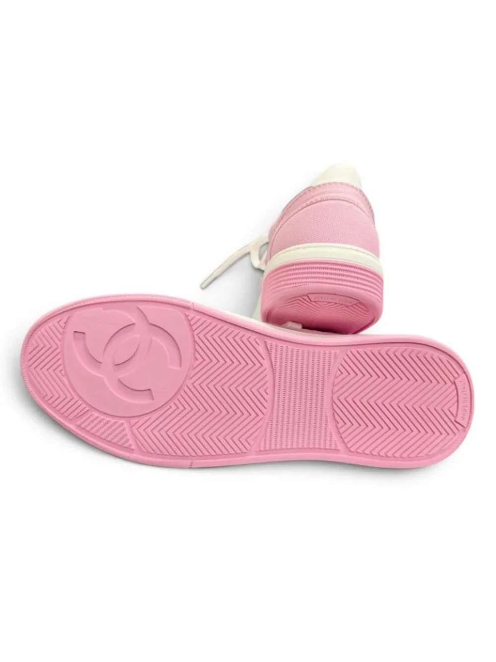 Chanel Canvas Leather CC Logo Bicolor Sneakers Pink White